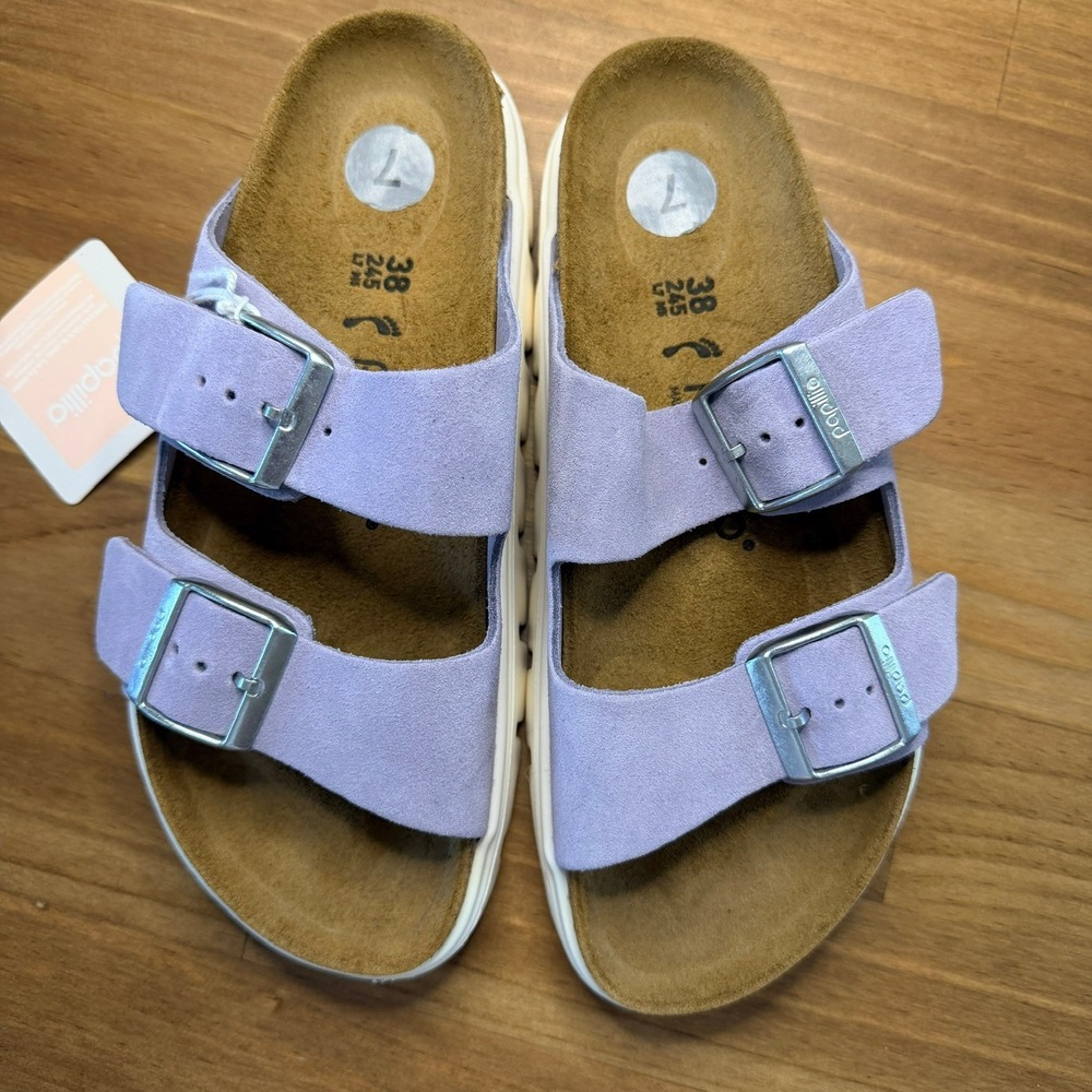 Birkenstock Papillio Arizona Chunky Purple Fog Suede Platform Sandals 38 NWT